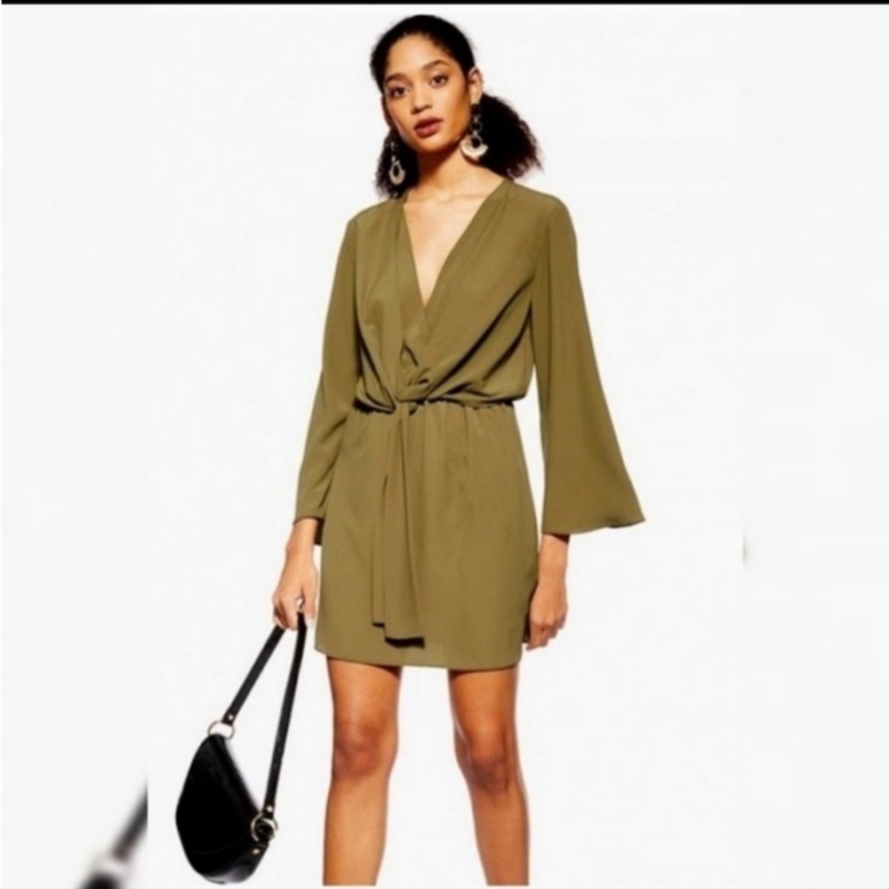Elegant Olive Green Wrap Dress